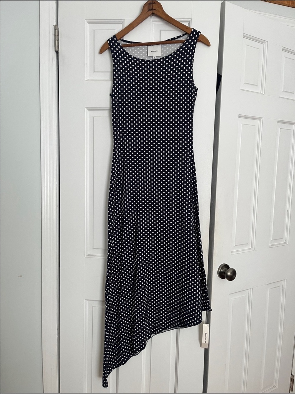 Reformation Luke Polka Dot Knit Cotton Dress Dream Dot Size XS Asymmetrical Hem